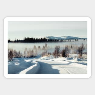 White Winter Landscape With Mysterious Fog on Sunny Day (Norway) Sticker